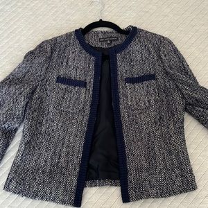 BROOKS BROTHERS Navy Textured Ribbon Trim Wool Blend Blazer Size 6